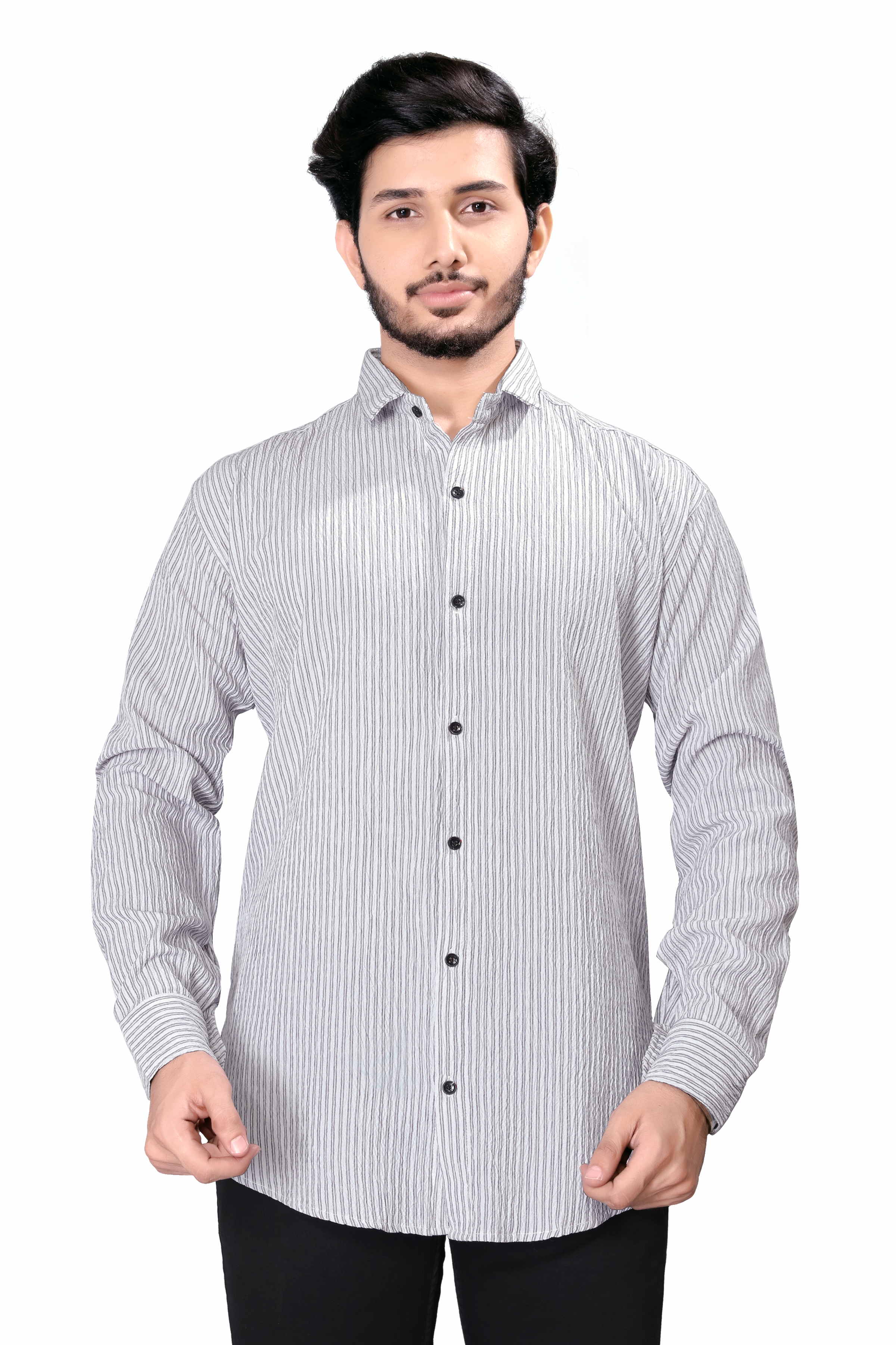 Men’s White & Black Striped Slim Fit Formal/Casual Full Sleeve Shirt