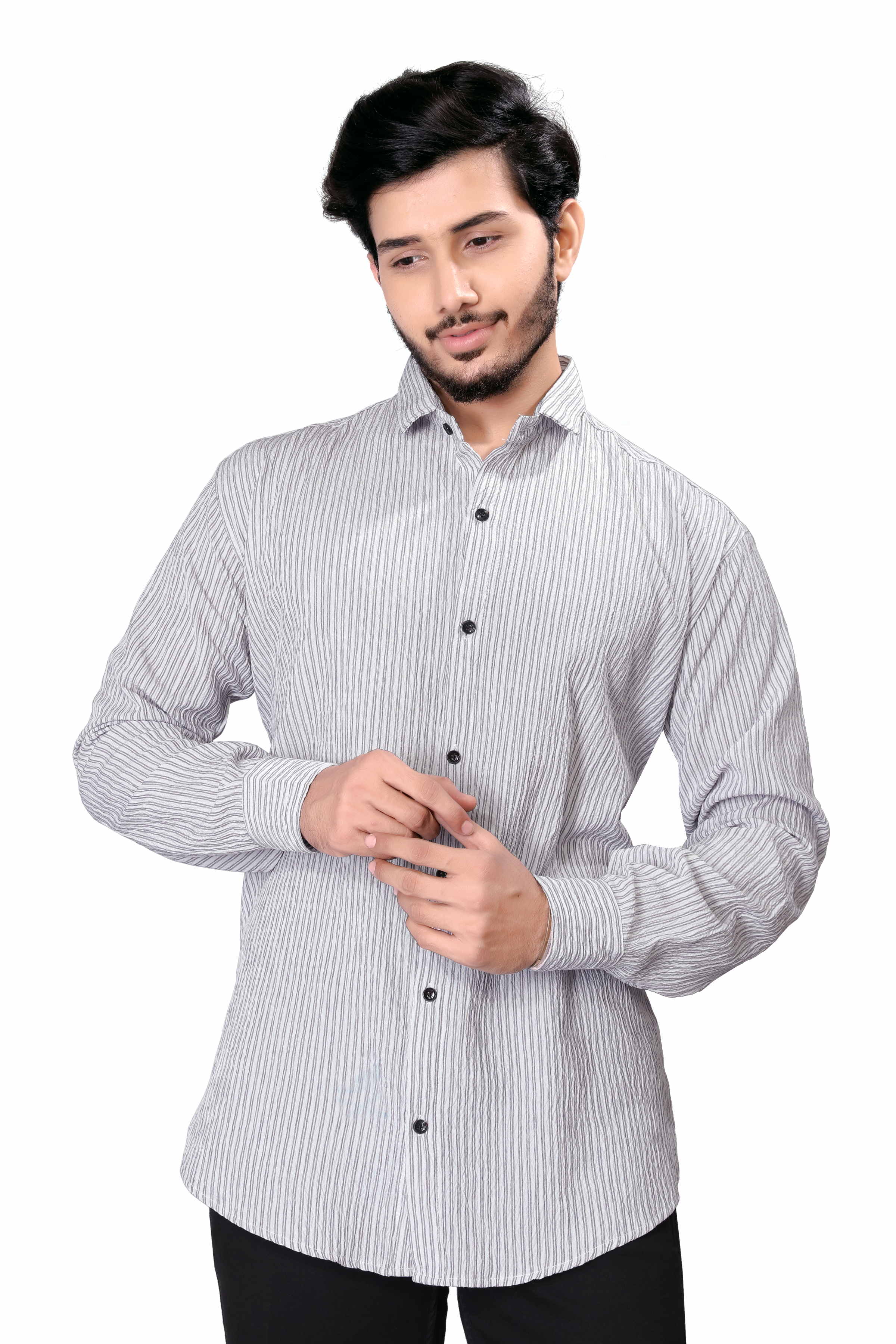 Men’s White & Black Striped Slim Fit Formal/Casual Full Sleeve Shirt
