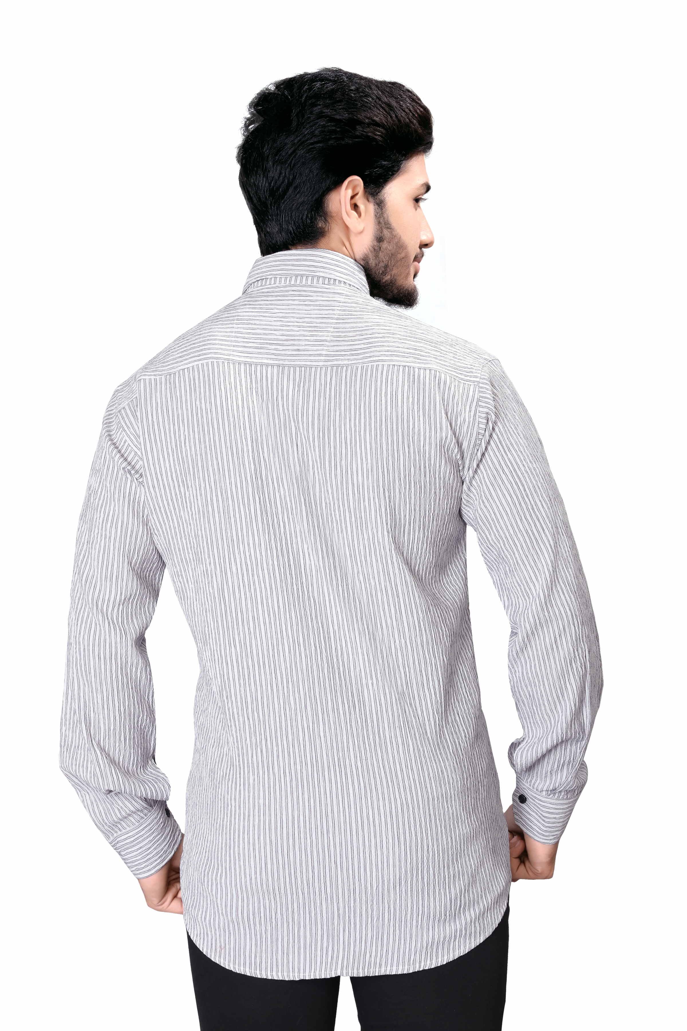 Men’s White & Black Striped Slim Fit Formal/Casual Full Sleeve Shirt